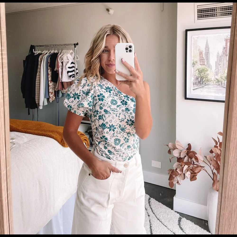 Free People Blue Floral One Shoulder Bodysuit!! - Picture 2 of 7